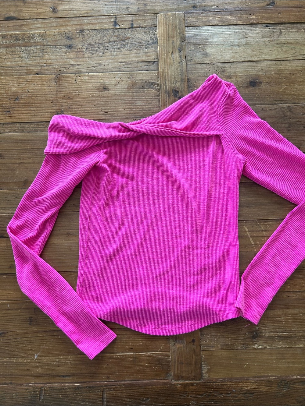 We The Free Off-Shoulder Ribbed Long Sleeve Top - Hot Pink